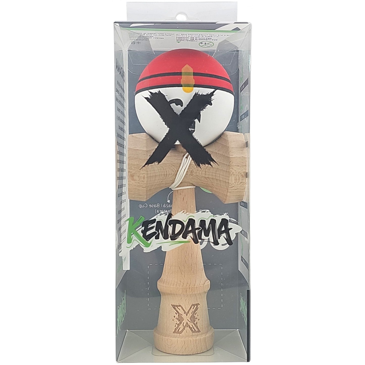 Kendama X Originala, Profesionala, Rege, Selexmo, din Lemn, 18 cm, Rosu/Alb/Galben