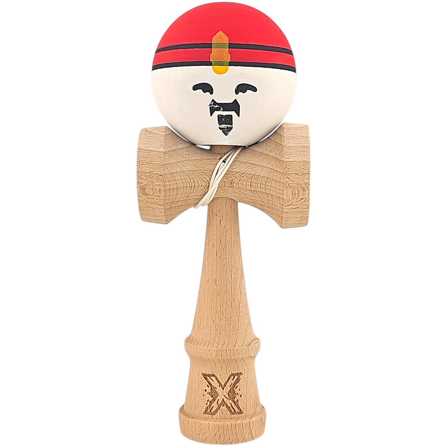 Kendama X Originala, Profesionala, Rege, Selexmo, din Lemn, 18 cm, Rosu/Alb/Galben