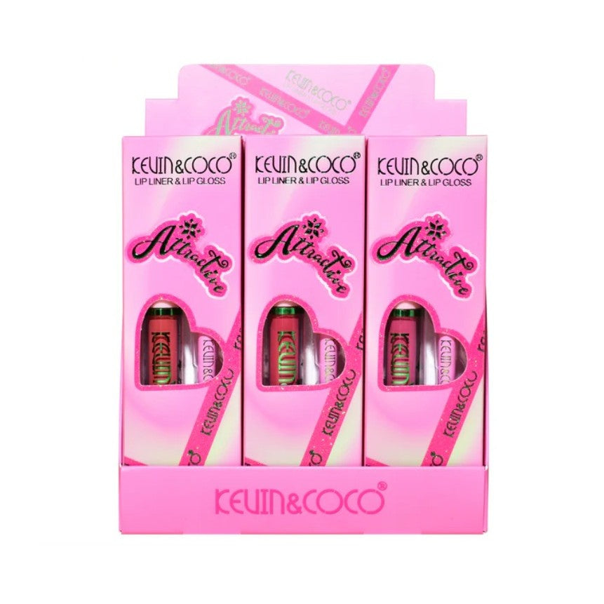 Set 2 Produse de Buze, Kevin&Coco, Attractive, Creion de Buze si Ruj Lichid, Roz