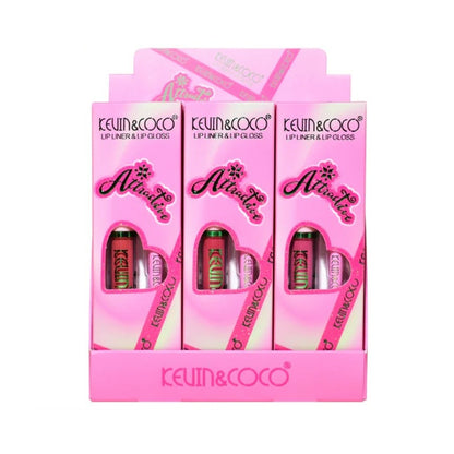 Set 2 Produse de Buze, Kevin&Coco, Attractive, Creion de Buze si Ruj Lichid, Roz