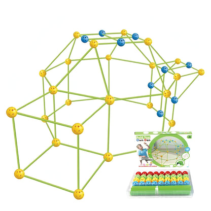 Kit de Constructie Fort 3D pentru Copii, 560 g, 36 Sfere, 51 Tije, Panza Verde Impermeabil