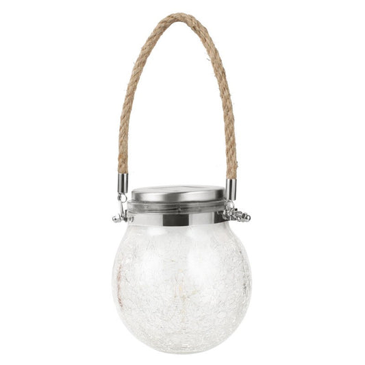 Lampa solara decorativa pentru exterior Selexmo, IP65, 20 LED-uri, 600mAh, 14 x 12 cm, cu agatatoare, model borcan rotund, alb cald