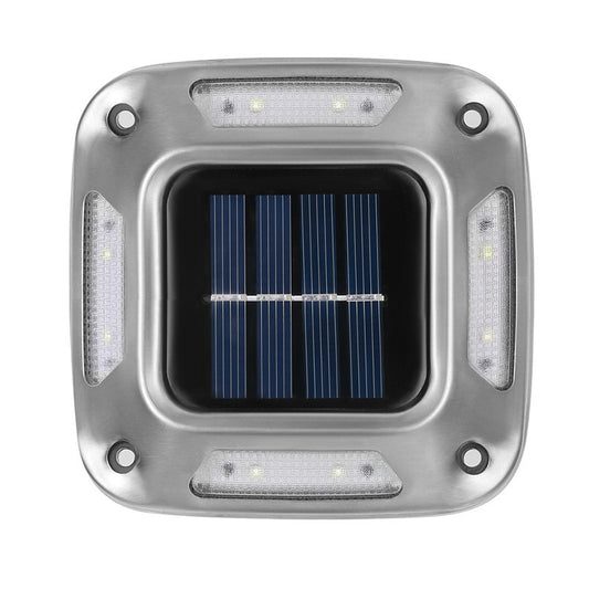 Lampa solara LED pentru gradina Selexmo, 8 LED-uri, prindere de perete sau impamantare, IP65, forma patrat, material ABS si Policarbonat, 9 x 9 cm, baterie 1.2V, 600 mah, alb cald