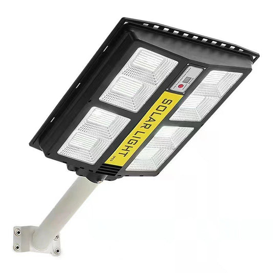 Lampa solara stradala Selexmo, cu telecomanda, senzor de miscare si lumina, suport prindere, 720 LED-uri, IP65, ABS, 15AH, 500W, temperatura culoare 6500K, 44.5x34.7x6.6 cm, autonomie 10-12 ore, negru