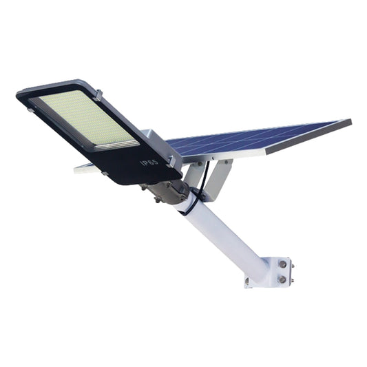 Lampa solara stradala Selexmo, pentru curte sau strada, finisaj lucios, rezistent la apa, montare prin fixare, senzor lumina, baterie de litiu, IP65, lumina rece, putere 500W, autonomie 10 ore, 49.5 x 21 x 9 cm, negru