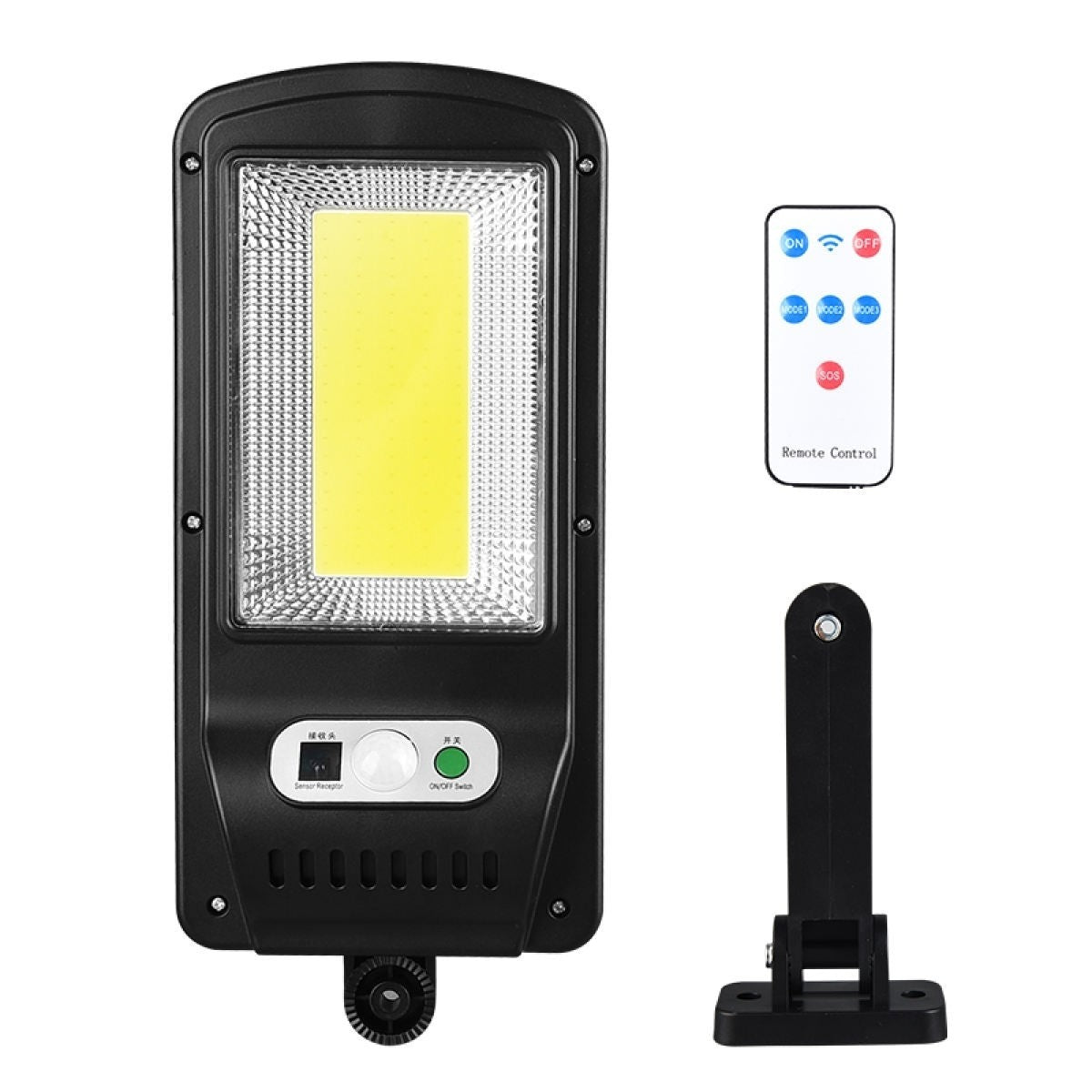 Lampa Solara De Exterior LED Selexmo, 36 cm x 11.5 cm, 2400Lumeni 100 COB LED 20 W - echivalent 160 W bec incadescent, IP65, Senzor de Miscare, Senzor de Lumina, 1 Grila, Alb Rece