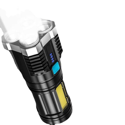 LANTERNA LED TACTICA 2 IN 1, 4 MODURI DE ILUMINARE, TIP PROIECTOR COB, REZISTENTA LA APA, REINCARCABILA, USB, LANTERNA DE DRUMETII, 13.6 X 5 CM, NEGRU