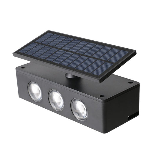Lampa solara LED bidirectionala Selexmo, cu panou ajustabil, comutator culoare lumina, pentru perete, scari, gradina, terasa, 16 x 6.5 cm, 6 LED-uri, material ABS, baterie 3.7 V, 1200mah, multicolor