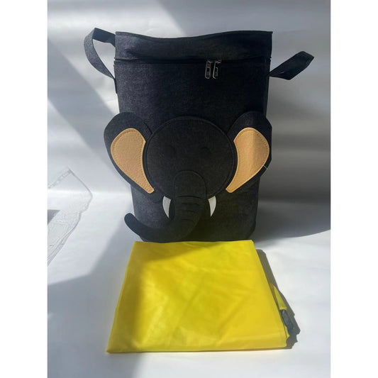 Cutie de Depozitare 2In1, selexmo, Impermeabila, Covor pentru Jucarii si Lego 150cm, Capacitate Mare, cu Manere, cu Sfori, Inaltime 40cm, Model Elefan, Gri