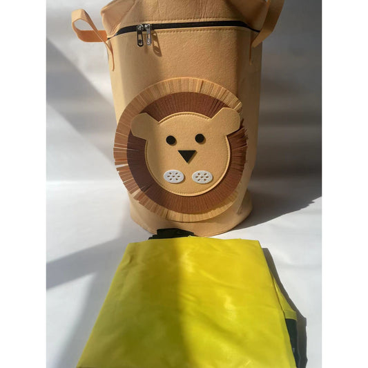 Cutie de Depozitare 2In1, selexmo, Impermeabila, Covor pentru Jucarii si Lego 150cm, Capacitate Mare, cu Manere, cu Sfori, Inaltime 40cm, Model Leu, Maro