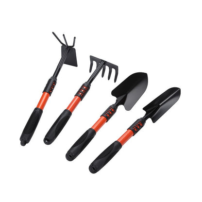 Set 4 Unelte de Gradina, Maner extensibil, pentru Plantare Prelucrare Sol si Ingrijire Plante, Material otel carbon, negru