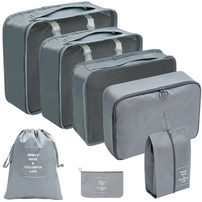 Set 7 Genti de Calatorie, selexmo, pentru Depozitare, Compresibile, 7 Dimensiuni, Impermeabile, Design cu Plasa, Pliabile, Manere Robuste, Fermoar dublu, Gri