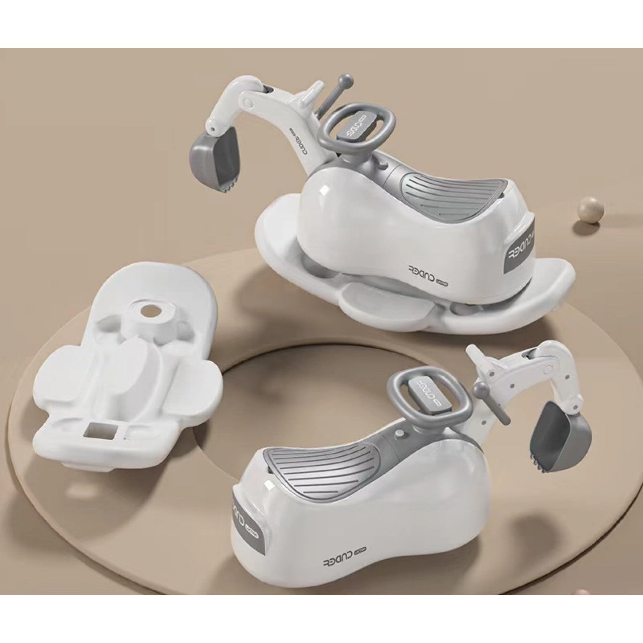 Masina 3 in 1, 1-3 Ani, Tip Excavator/Balansoar/Masina Yo Yo, din Plastic, 4 Roti Silentioase, 71.5 x 34 x 39 cm, Alb