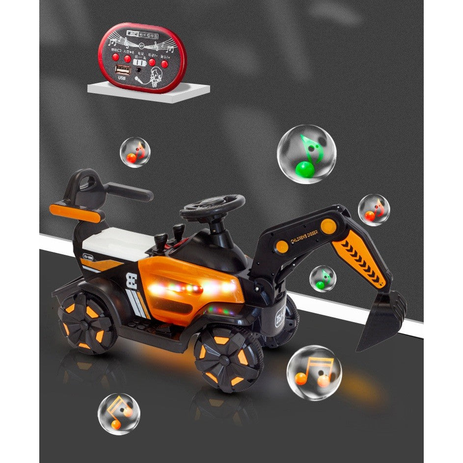 Excavator Electric pentru Copii, cu Brat Controlabil, Muzica si Lumini, 1-8 Ani, Portocaliu