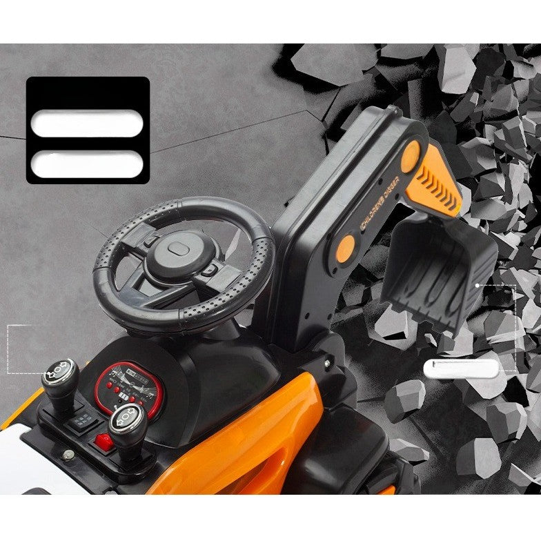 Excavator Electric pentru Copii, cu Brat Controlabil, Muzica si Lumini, 1-8 Ani, Portocaliu