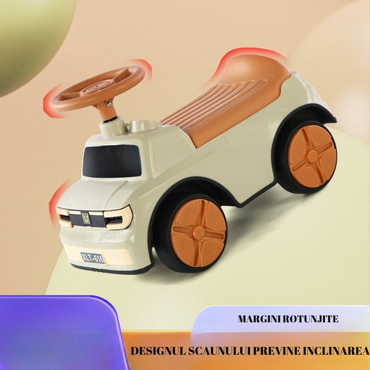 Masinuta Ride-On, cu Sistem Anti-Rasturnare, Sistem de Lumini si Muzica, Cutie de Depozitare, 1-6 Ani, 58 x 28 x 37 cm, Maro