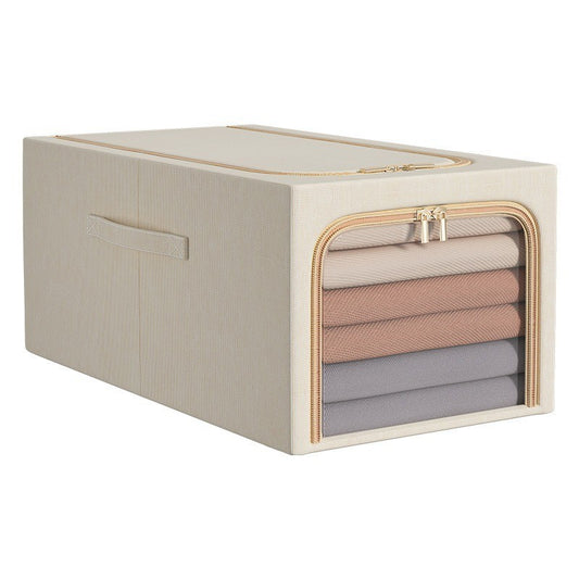 Cutie de Depozitare, selexmo, 31L, din In si Bumbac, Pliabila, Cadru din Otel, 45 x 30 x 23 cm, Kaki