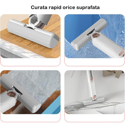 Mop de Mana selexmo, Mini-Portabil, cu Sistem de Stoarcere, Dispozitiv de Curatat Manual, cu Burete Absorbant, din PVA, 29.5 x 15.5 cm, 3 Rezerve, Alb