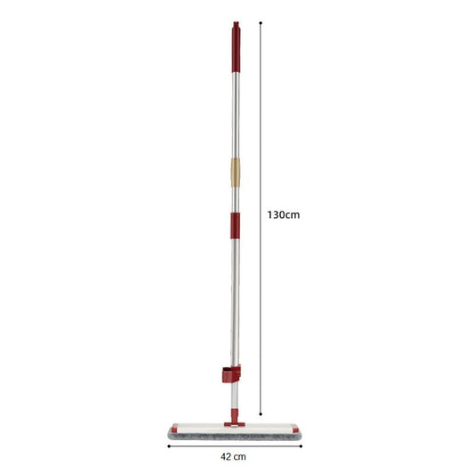 Mop Plat cu Laveta din Microfibra, selexmo, Pentru Uz Casnic, cu 2 Lavete Incluse, Sistem de Stoarcere, Tija Telescopica 130 cm, Rotire 360°, 42 x 130 cm, Rosu
