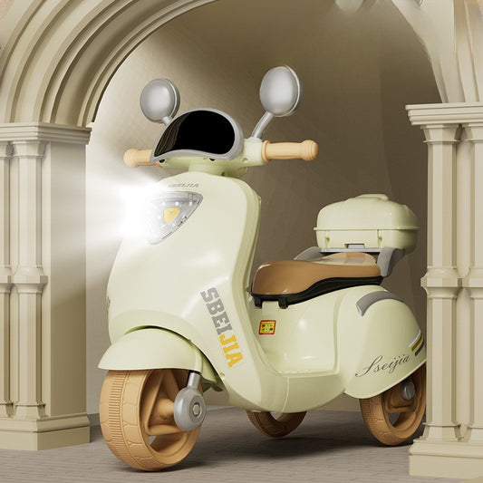 Motocicletă Electrică pentru Copii cu Telecomandă, Bluetooth, Anti-Răsturnare, Lumini și Sunet - Bej