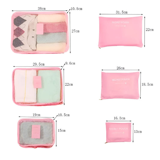 Set 6 Genți de Calatorie, selexmo, pentru Depozitare, Impermeabile, Organizator, Multifuncționale, Design cu Plasa, Pliabile, Fermoar, Dimensiuni Diferite, Roz