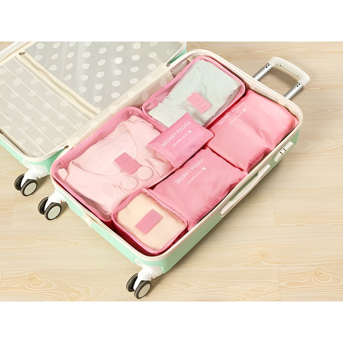 Set 6 Genți de Calatorie, selexmo, pentru Depozitare, Impermeabile, Organizator, Multifuncționale, Design cu Plasa, Pliabile, Fermoar, Dimensiuni Diferite, Roz