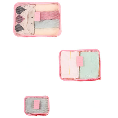 Set 6 Genți de Calatorie, selexmo, pentru Depozitare, Impermeabile, Organizator, Multifuncționale, Design cu Plasa, Pliabile, Fermoar, Dimensiuni Diferite, Roz