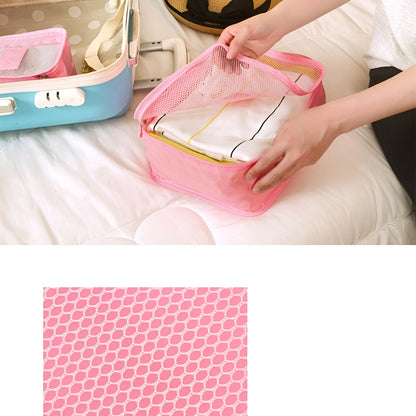 Set 6 Genți de Calatorie, selexmo, pentru Depozitare, Impermeabile, Organizator, Multifuncționale, Design cu Plasa, Pliabile, Fermoar, Dimensiuni Diferite, Roz