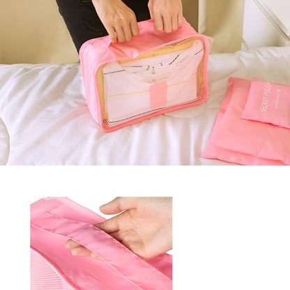 Set 6 Genți de Calatorie, selexmo, pentru Depozitare, Impermeabile, Organizator, Multifuncționale, Design cu Plasa, Pliabile, Fermoar, Dimensiuni Diferite, Roz