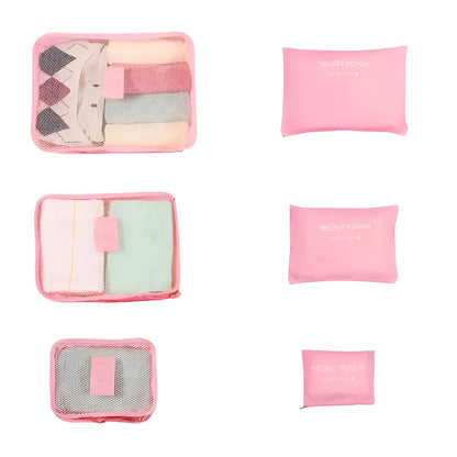 Set 6 Genți de Calatorie, selexmo, pentru Depozitare, Impermeabile, Organizator, Multifuncționale, Design cu Plasa, Pliabile, Fermoar, Dimensiuni Diferite, Roz