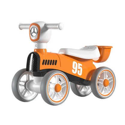 Bicicletă fără pedale pentru copii cu lumini și muzică, 4 roți, vârstă 1-3 ani, material PP, 63 x 24 x 41 cm, portocaliu.