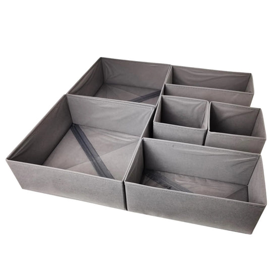 Organizator pentru Sertar, selexmo, 3 Marimi, pentru Lenjerie, Tricouri, Sosete, 6 Piese, Pliabil, Stivuibil, din Tesatura, Gri