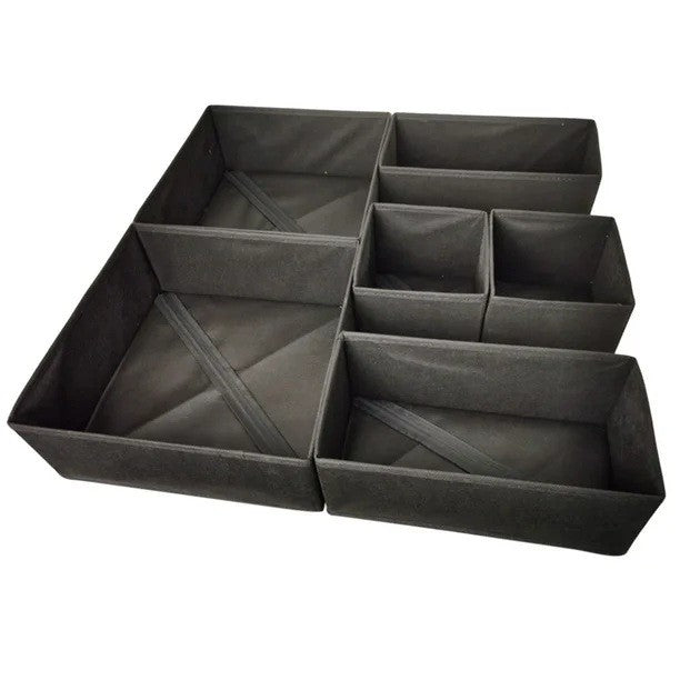 Organizator pentru Sertar, selexmo, 3 Marimi, pentru Lenjerie, Tricouri, Sosete, 6 Piese, Pliabil, Stivuibil, din Tesatura, Negru