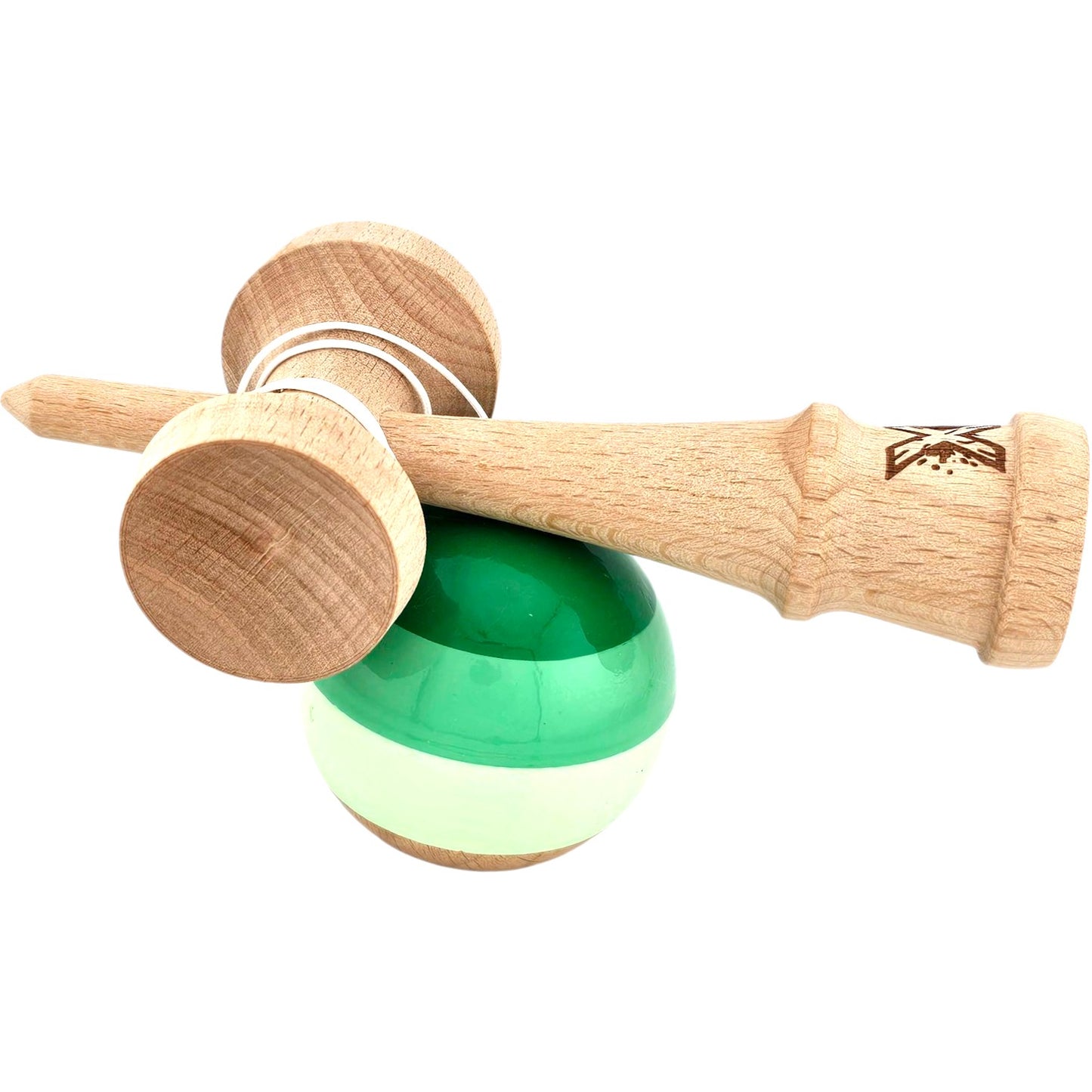 Kendama X Originala, Profesionala, Selexmo, Super Sticky din Lemn, 18 cm, Verde Mix
