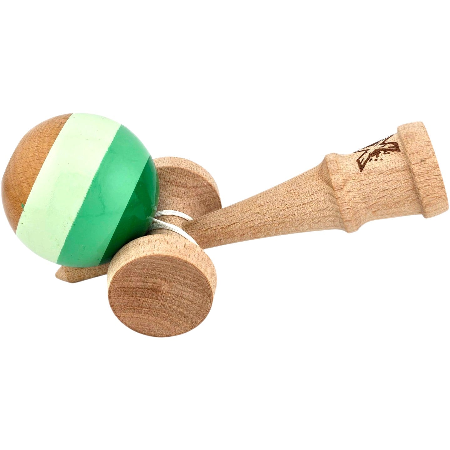 Kendama X Originala, Profesionala, Selexmo, Super Sticky din Lemn, 18 cm, Verde Mix