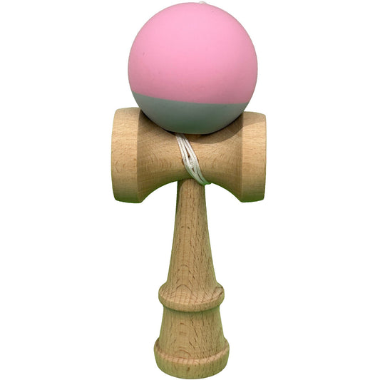Jucarie Kendama X Originala, Profesionala, Selexmo, Rubber Grip, din Lemn, 18 cm, pentru Copii si Adulti, Roz/Gri