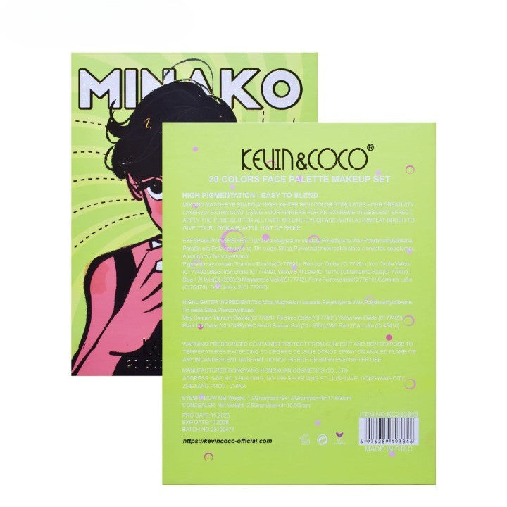 Paleta de Machiaj, KEVIN&amp;COCO, 20 Culori Green Girl, Fard de Pleoape si Blush, Verde