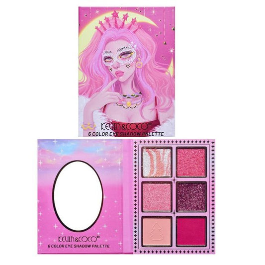 Paleta de Machiaj, KEVIN & COCO, Pink Barbie Girl, Fard de Pleoape, 6 culori, 11.3 x 8.2 x 1.3 cm, Model Quin