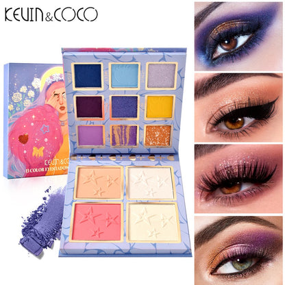 Paleta Farduri Flippy, Kevin&Coco Varianta 1, 13 culori, Iluminator si Blush Inclus, Patrata, 120 g, 10.9 x 10.9 x 1.7 cm, Valabilitate 3 Ani, Multicolor