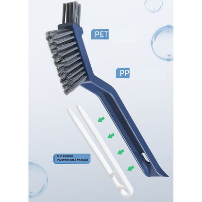 Perie 3in1 de Curatat Podele si Rosturi, selexmo, Lungime Maner 28 cm, Peri din PP, Otel si Plastic, Cleste pentru Scame si Par Inclus, Albastru