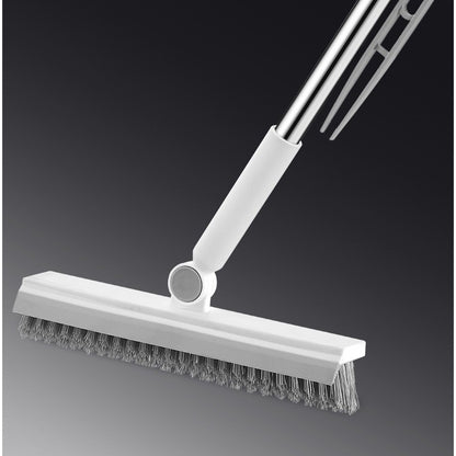 Perie de Curatare pentru Podele si Rosturi, selexmo, Lungime Maner 105 cm, Capat Pivotant 180 Grade, Peri din PP, Otel si Plastic, Cleste pentru Scame si Par Inclus, Alb
