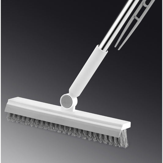 Perie de Curatare pentru Podele si Rosturi, selexmo, Lungime Maner 105 cm, Capat Pivotant 180 Grade, Peri din PP, Otel si Plastic, Cleste pentru Scame si Par Inclus, Alb