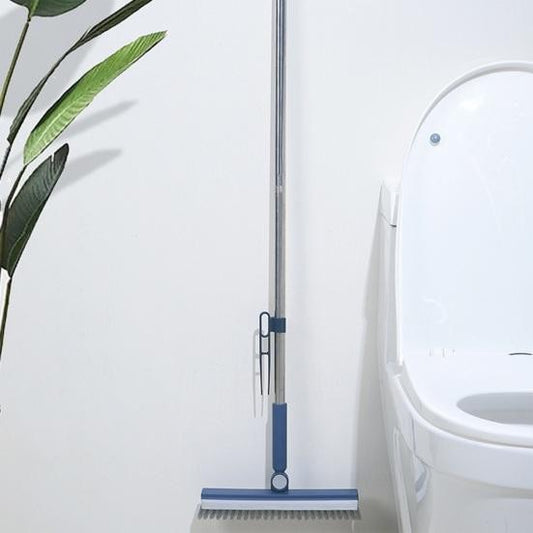 Perie de Curatare pentru Podele si Rosturi, selexmo, Lungime Maner 105 cm, Capat Pivotant 180 Grade, Peri din PP, Otel si Plastic, Cleste pentru Scame si Par Inclus, Albastru