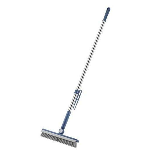 Perie de Curatare pentru Podele si Rosturi, selexmo, Lungime Maner 105 cm, Capat Pivotant 180 Grade, Peri din PP, Otel si Plastic, Cleste pentru Scame si Par Inclus, Albastru