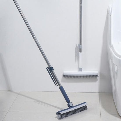 Perie de Curatare pentru Podele si Rosturi, selexmo, Lungime Maner 105 cm, Capat Pivotant 180 Grade, Peri din PP, Otel si Plastic, Cleste pentru Scame si Par Inclus, Albastru