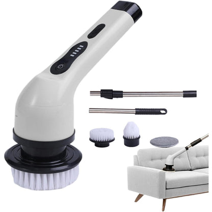 Perie Electrica de Curatare, selexmo, pentru Gresie, Baie, Bucatarie, 25x20x9.5 cm, cu 6 Capete, Maner Extensibil Detasabil 84-127cm, Incarcare USB-Type C, Rotire 360 de Grade, 3000 mAh, Culoare: Alb