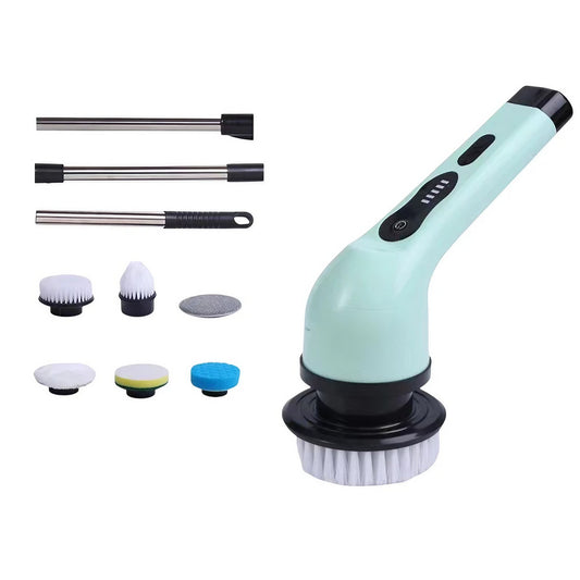 Perie Electrica de Curatare, selexmo, pentru Gresie, Baie, Bucatarie, 25x20x9.5 cm, cu 6 Capete, Maner Extensibil Detasabil 84-127cm, Incarcare USB-Type C, Rotire 360 de Grade, 3000 mAh, Culoare: Verde