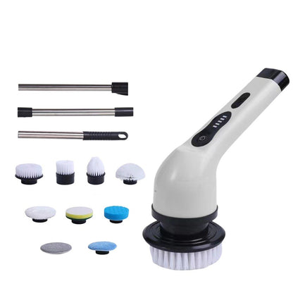 Perie Electrica de Curatare, selexmo, pentru Gresie, Baie, Bucatarie, 25x20x9.5 cm, cu 9 Capete, Maner Extensibil Detasabil 84-127cm, Incarcare USB-Type C, Rotire 360 de Grade, 3000 mAh, Culoare: Alb