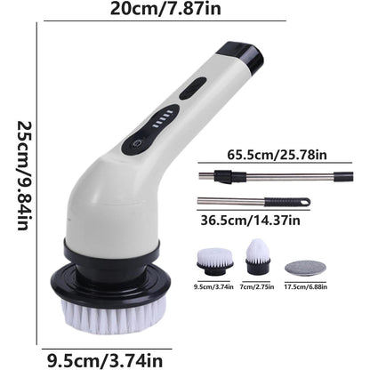 Perie Electrica de Curatare, selexmo, pentru Gresie, Baie, Bucatarie, 25x20x9.5 cm, cu 9 Capete, Maner Extensibil Detasabil 84-127cm, Incarcare USB-Type C, Rotire 360 de Grade, 3000 mAh, Culoare: Alb