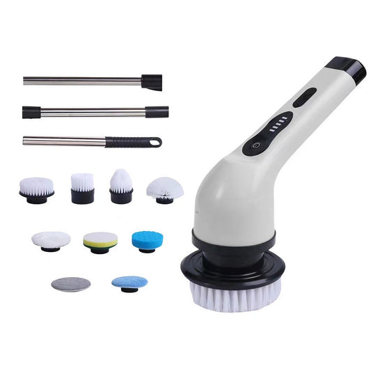 Perie Electrica de Curatare, selexmo, pentru Gresie, Baie, Bucatarie, 25x20x9.5 cm, cu 9 Capete, Maner Extensibil Detasabil 84-127cm, Incarcare USB-Type C, Rotire 360 de Grade, 3000 mAh, Culoare: Alb